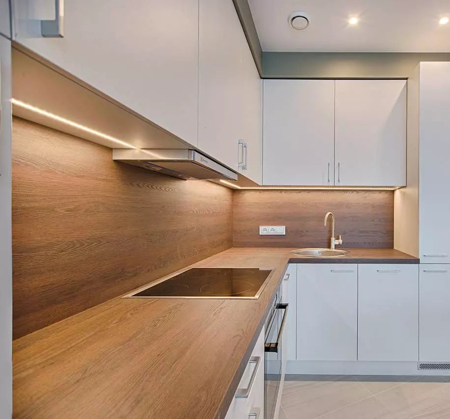 Modern kitchen with wood-finish plywood cabinets