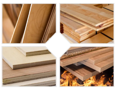 Collage of plywood grades including marine and fire-retardant plywood
