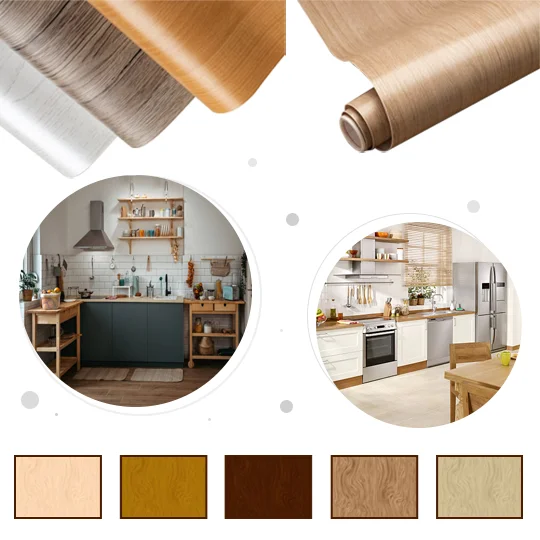 Decorative wood veneer rolls and finished kitchens