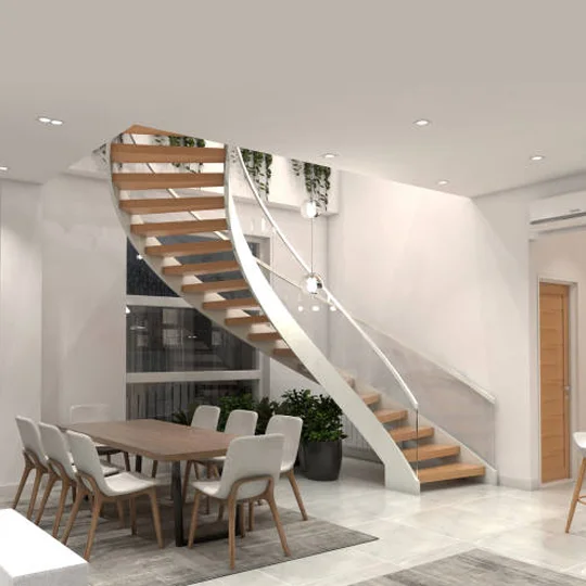 Dining area and staircase in a finished interior